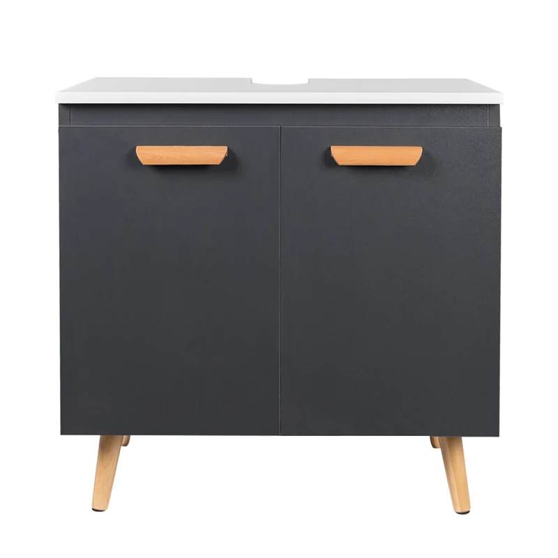 Wastafelonderkast - Badkamer - op Poten - Onderkast - Meubel - Praktische Opbergruimte - Onder de Wastafel - 60x40x60,5 cm - Vrijstaand Toiletmeubel - Modern MDF-design -Grijs Wit