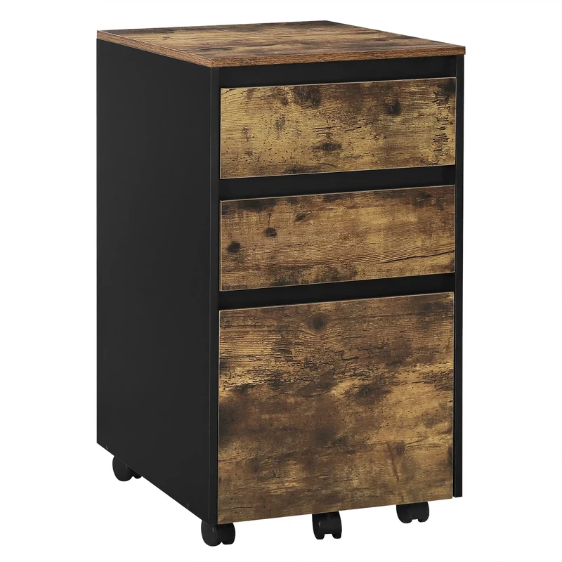 Mobiele Ladeblok - Nachtkastje - Salon - Bijzet - Kantoor - 40x70x40 cm – Houten Archiefkast – Industriële Opberg - 3 Lades - met Wielen – Thuisgebruik - Donker Eiken Zwart