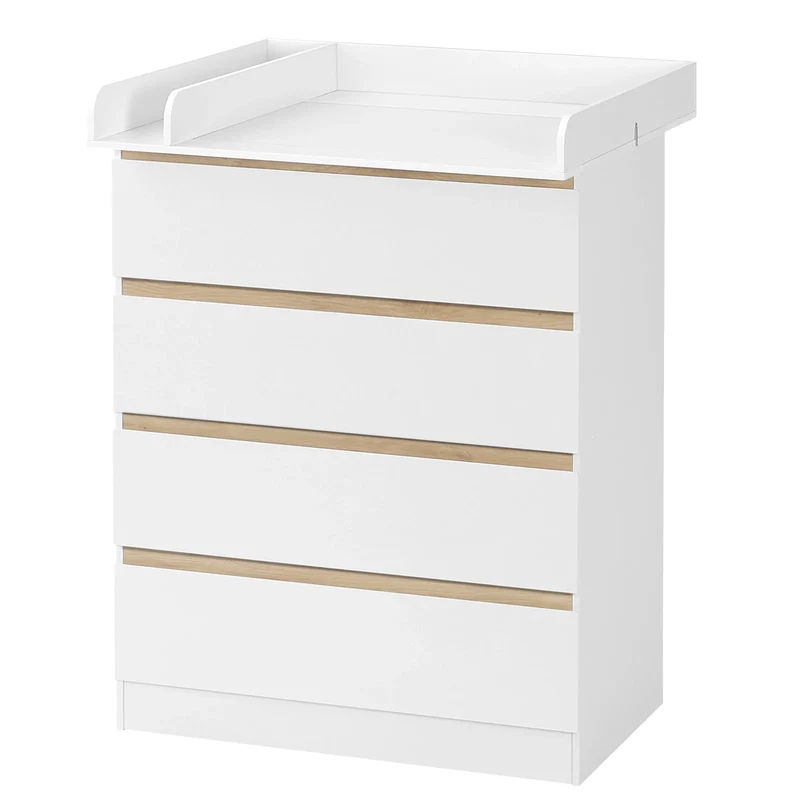 Ladekast - Commode - Opbergkast - met Verwijderbare Verschoontafel – 4 Grote Lades – 80x75x109,2 cm – Babykast voor Kinderkamer - Wit