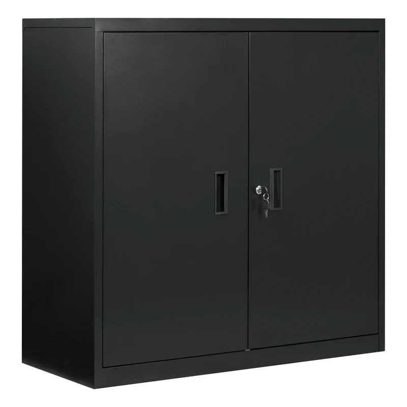 Metalen Archiefkast - met Slot – Kantoor - Garage - Muur - Verstelbare Legplank - voor Documenten - Printer - Gereedschap – 90x92x40cm – Zwart