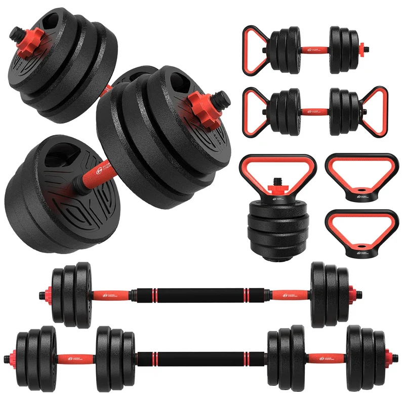 Dumbells - Halterset - 3-in-1 - Verstelbare – 20KG - Halterstang Met Gewichten – Voor Krachttraining - en Fitness - Duurzame Gewichtsplaten - Zwart-Rood