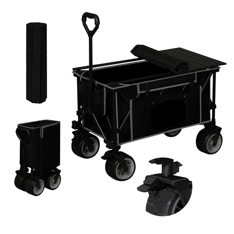 Tuinkar – Opvouwbare - Wagen - Strand - Bolder - Boodschappen - Transport - met Verwijderbare Plateau – Heavy-duty - Draagbare Trolley - Draagvermogen 120kg - Grijs