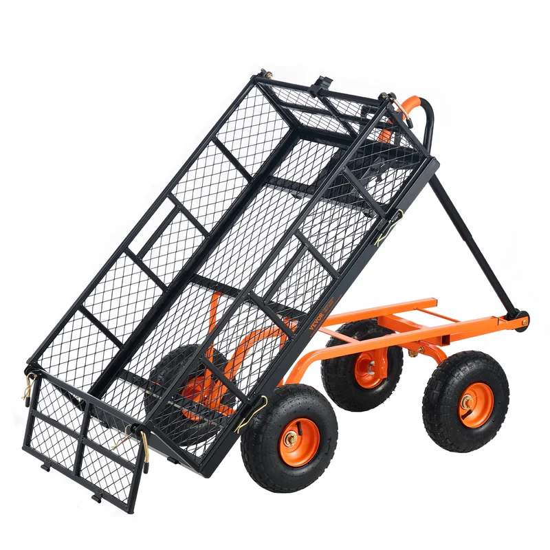Tuinwagen - met Kantelfunctie - Kar - Transport - Boodschappen - StrandBolder - Opvouwbare - Heavy-duty - Draagbare - 180kg Laadvermogen - met 10" Wielen - en Verwijderbare Zijkanten