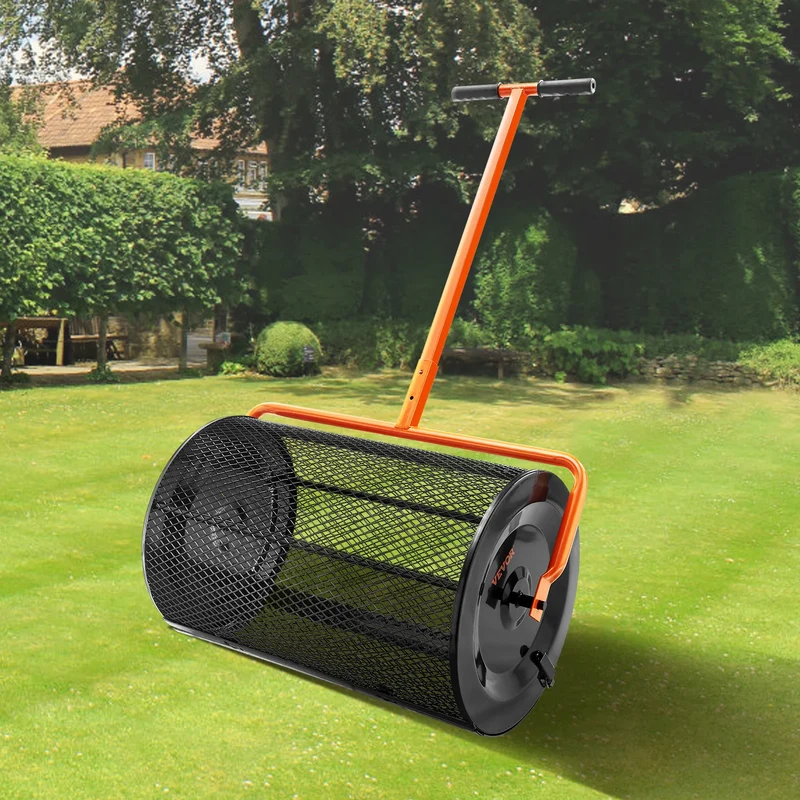 Compoststrooier - Handmatige - Veenmos-strooier met U-greep - Meststrooier - voor Gazon - Tuin - Strooier - Mestzaad - van Metaal - Zaadstrooier - met Mesh-mand - Gazononderhoud - Bemesting
