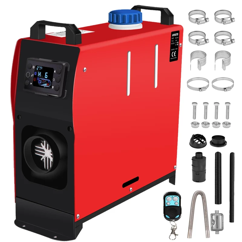 Standkachel - Diesel - 5KW - All-in-One 12V 24V- Luchtverwarmer - met Intelligente LCD-monitor en Afstandsbediening - met Geluiddemper voor RV - Truck - Boot - Camper - Auto - Trailer - Technische Voertuigen - Oranje