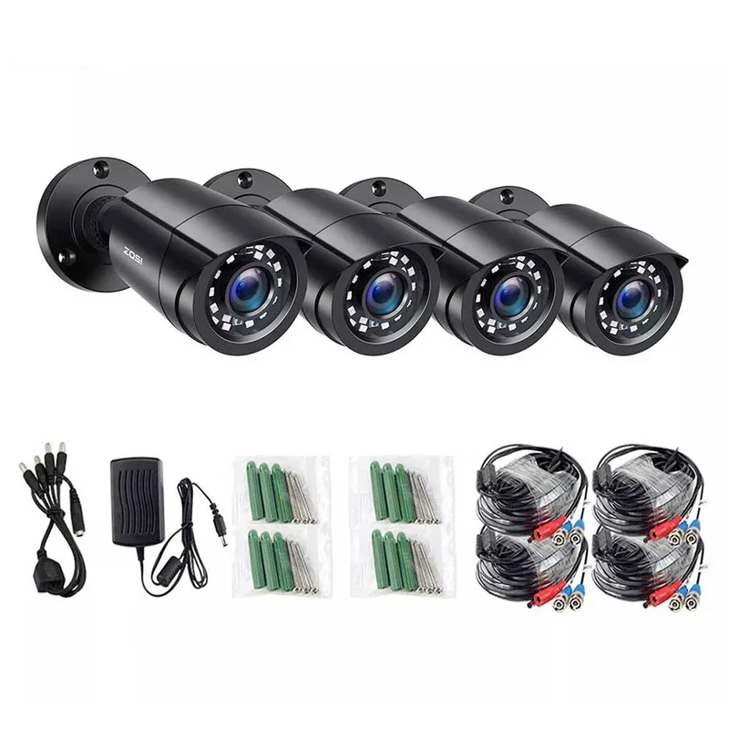 Beveiligingscamera - Draadloze Camera - Camerabewaking - Buiten Camera met Nachtzicht - 1080P Full HD - 4 Stuks Bullet Outdoor & Indoor - IP66 Weerbestendig - Zwart