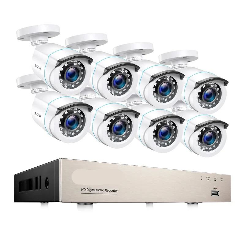 Beveiligingscamera - Draadloze Camera - Camerabewaking - Buiten Camera met Nachtzicht - 1080P Full HD - 8 Stuks Bullet Outdoor & Indoor - IP66 Weerbestendig - H.265+ – 8 Kanaals - Wit