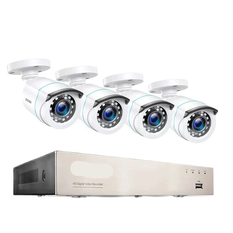 Beveiligingscamera - Draadloze Camera - Camerabewaking - Buiten Camera met Nachtzicht - 1080P Full HD - 4 Stuks Bullet Outdoor & Indoor - IP66 Weerbestendig - H.265+ – 8 Kanaals - Wit
