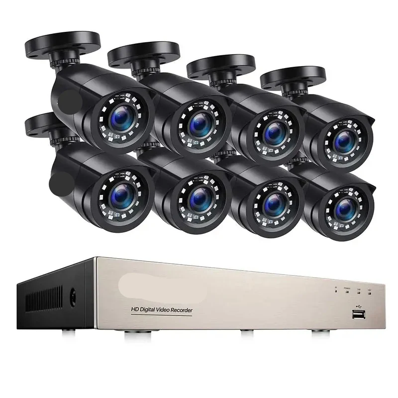 Beveiligingscamera - Camerabewaking - Draadloze Camera - Buiten Camera met Nachtzicht - 1080P Full HD - IP66 Weerbestendig - 8 Stuks Bullet Outdoor & Indoor - H.265+ – 8 Kanaals - Zwart