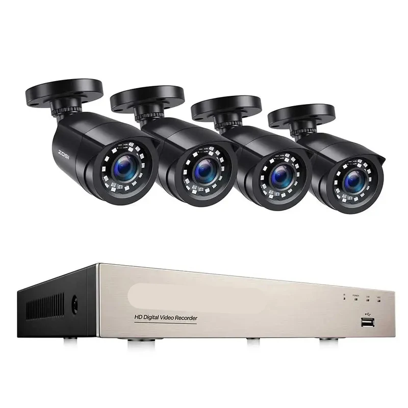 Beveiligingscamera - Camerabewaking - Draadloze Camera - Buiten Camera met Nachtzicht - 1080P Full HD - IP66 Weerbestendig - 4 Stuks Bullet Outdoor & Indoor - H.265+ – 8 Kanaals - Zwart