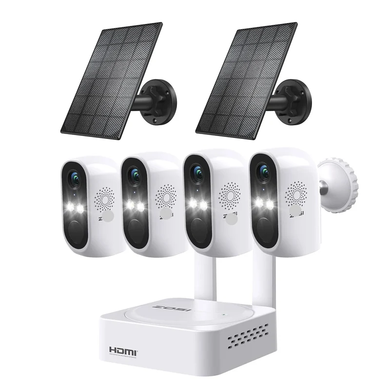 Beveiligingscamerasysteem - Draadloze Camera - Camerabewaking - 8 Kanaals NVR - 3MP Camera’s - Buiten Gebruik - Nachtzicht & Audio - 4 Camera's - 2x Op Zonne-energie