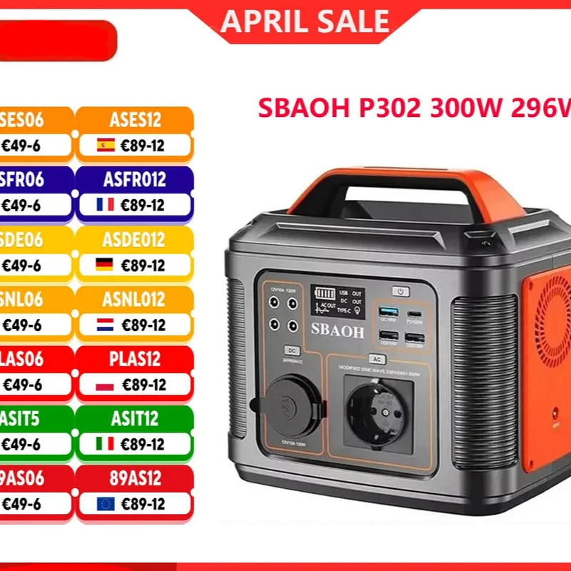 Draagbare energiecentrale generator - Snel opladen 230V - AC Sockets - DC Ports en LED zaklamp - Voor reizen kamperen 300W - 296Wh - Orange