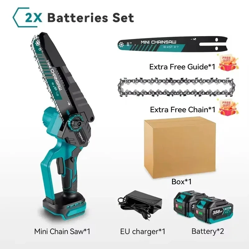 Kettingzaag - Handzaag - Snoeizaag - Takkenzaag - Tuinhoutzaag - Draadloze - 18V - 8 Inch - 40000RPM - Digitale Display - 2-batterij Papieren Doos