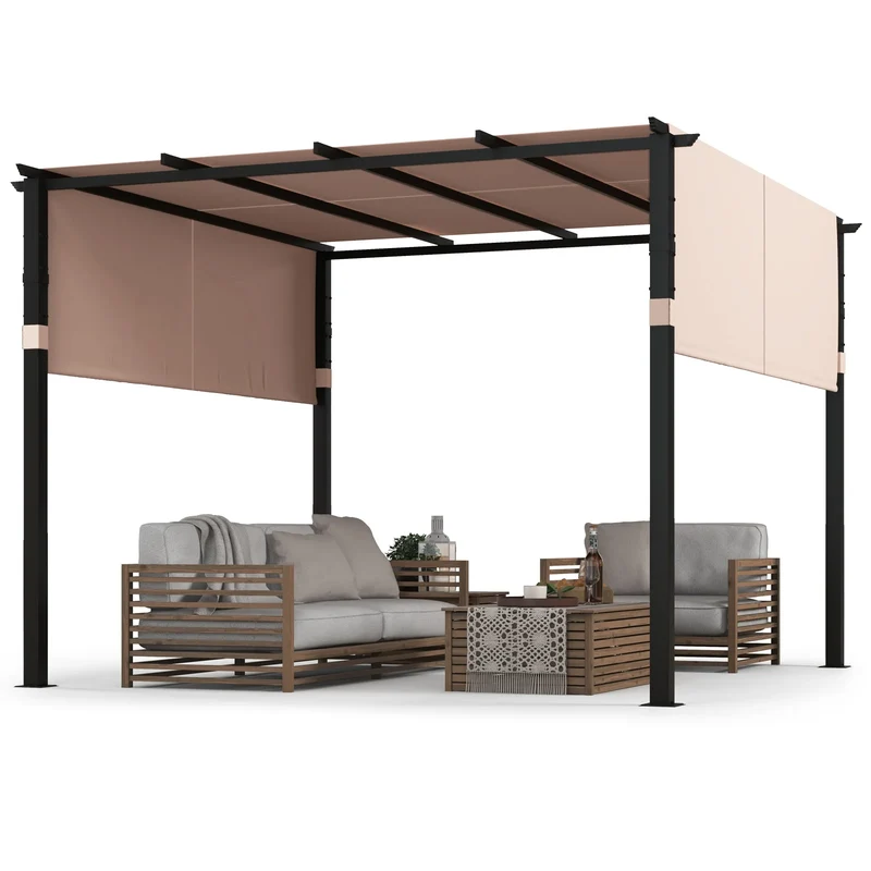 Pergola met 2 verstelbare daken - paviljoen - waterdicht - stabiel - winterbestendig - tuinpaviljoen met robuuste metalen zuilen voor terras - tuin - dek (grijs)