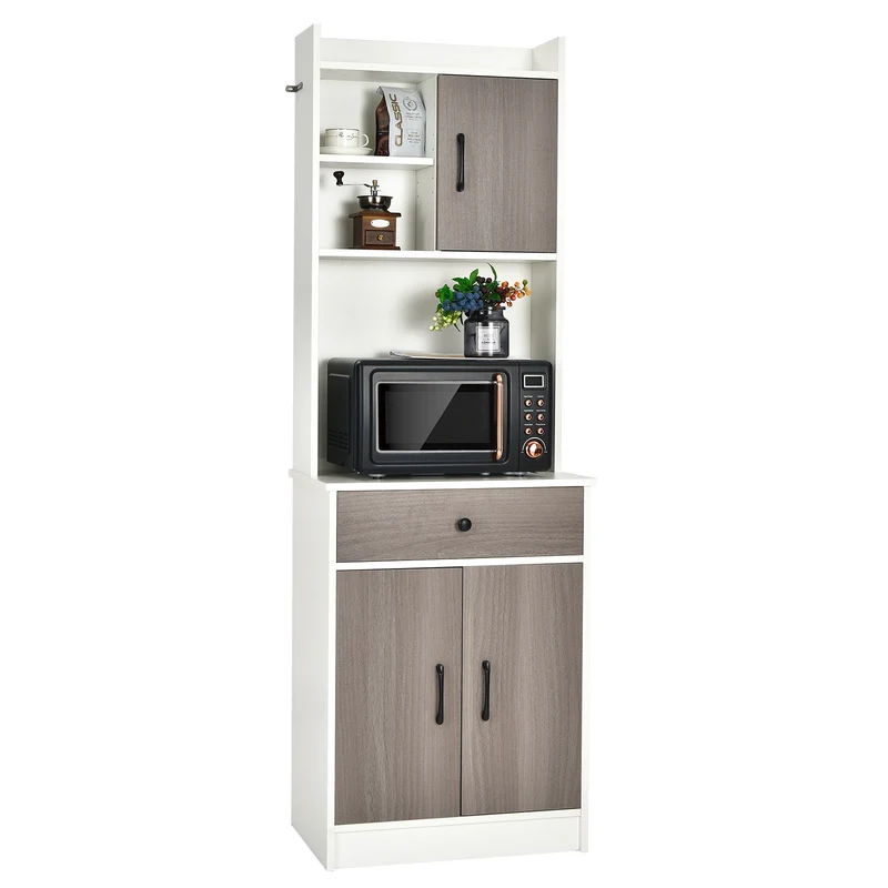 Keukenkast - buffetkast met lade - verstelbare planken en kabelgat - hoge kast keukenhout - grote open ruimte voor magnetron - vrijstaand - 60 x 40 x 180cm