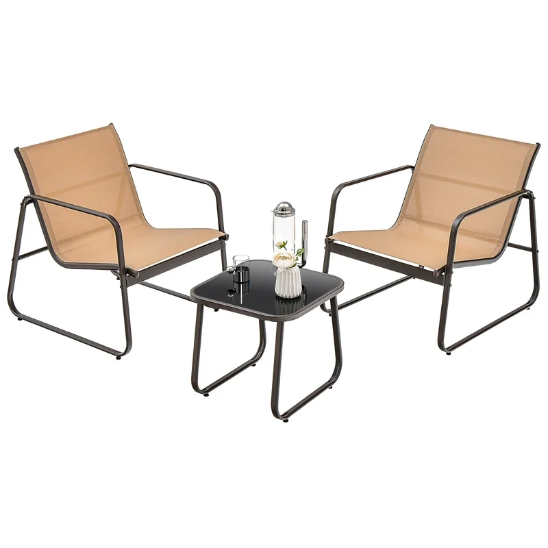 3-delige tuinmeubelset - balkonset met 2 stoelen en tafel - balkonmeubels met ademende stof - terrasmeubels - tuingarnituur - zitgroep voor terras - balkon - tuin - bruin