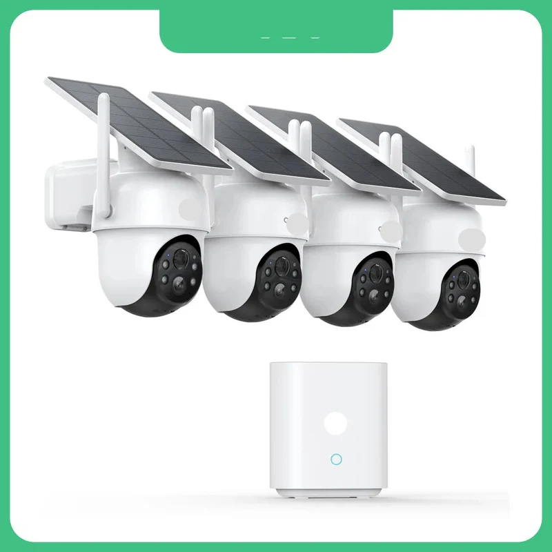 Beveiligingscamerasysteem - Zonne-Accu - Draadloze Camera - Camerabewaking - 3MP - 4 Camera Kit - 360° PTZ-camera - Nachtzicht - Buiten Gebruik