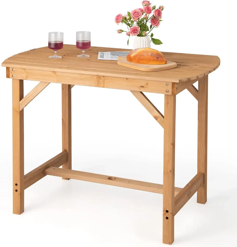 Massieve Houten Tuin Tafel – Buiten Eettafel met Parasolgat – Houten Terrastafel voor Tuin, Terras of Achtertuin – 100 x 60 x 75 cm