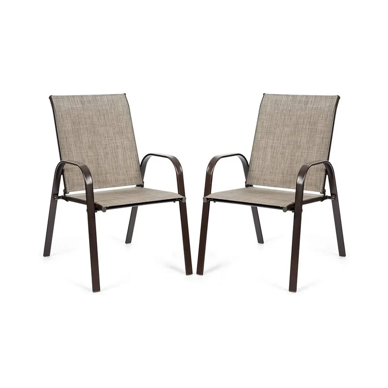 Set van 2 tuinstoelen met armleuningen, terrasstoelen van textiel en metalen frame - balkonstoelen tot 200 kg belastbaar - voor tuin - balkon - zwembad - 56 x 72 x 90 cm (grijs)
