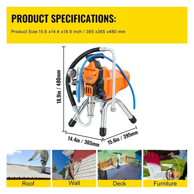 Airless Verfspuit - Hogedrukreiniger - Spuitpistool met Nozzle - 9m Slang - 3000 PSI - voor Water- en Oliegedragen Verf - 2000W