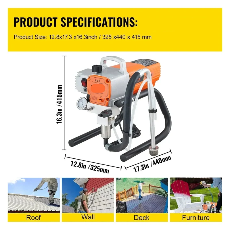 Airless Verfspuit - Hogedrukreiniger - Spuitpistool met Nozzle - 9m Slang - 3000 PSI - voor Water- en Oliegedragen Verf - 1500W