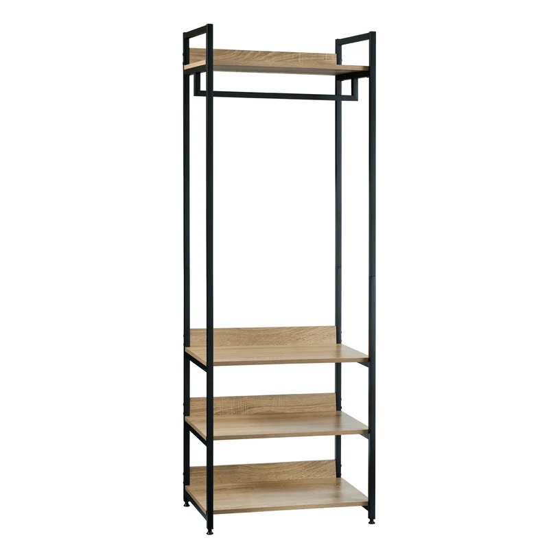 Kapstok met Schoenenbank - Staande Kapstok - Garderoberek - 3 Legplanken - Industrieel Design - 170cm Hoog - Licht Eiken Zwart