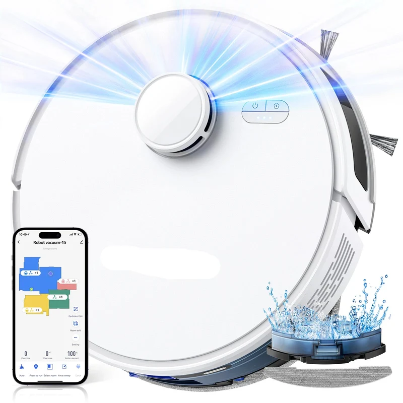 Robotstofzuiger - Dweilrobot - Dweilfunctie - 5000Pa - Slimme Navigatie - 3-in-1 - App Bediening - HEPA Filter - Auto-Opladen - Zwart
