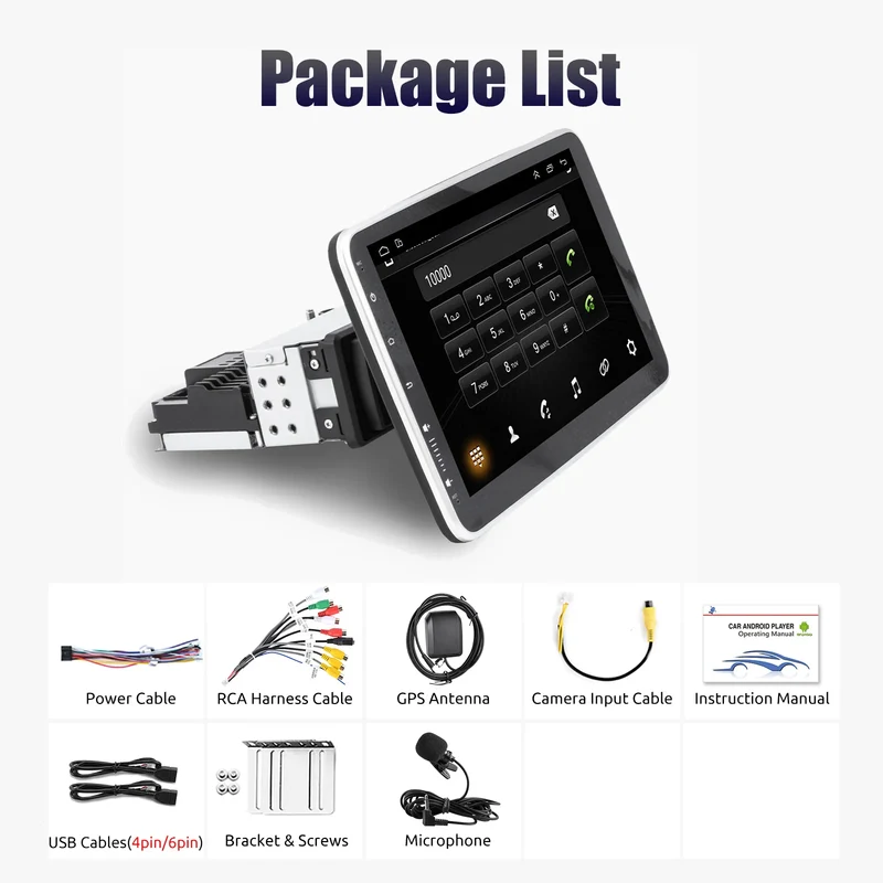 Multimedia Autoradio - Android Autoradio - Draaibare - Universeel Multimedia Systeem - CarPlay - GPS Navigatie - Bluetooth - 10.1" - Touchscreen - 64G