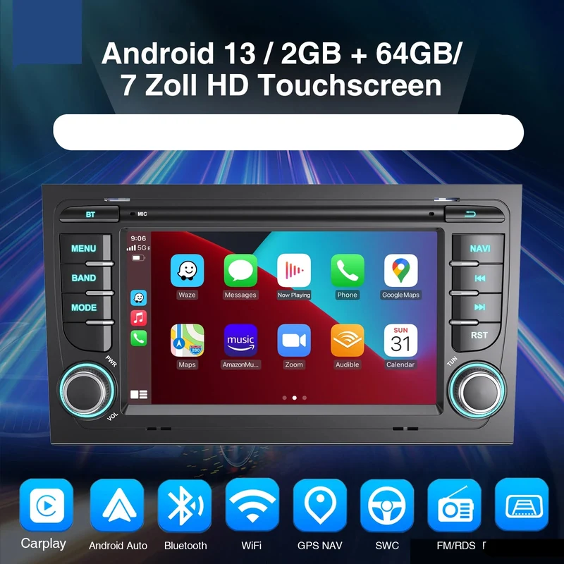 Multimedia Autoradio - Android Autoradio - Draadloze - Voor Audi A4/S4/RS4 (B6/B7) en Seat Exeo - CarPlay - GPS Navigatie - Bluetooth - 7" - Touchscreen - 32G