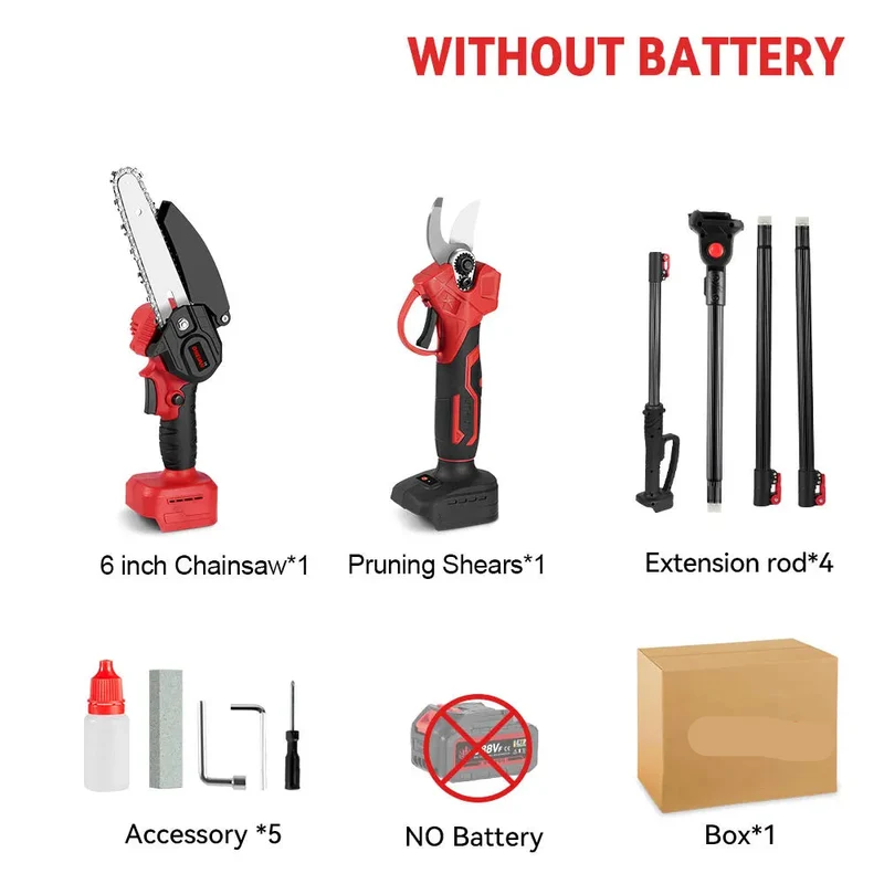 3-in-1 Snoeigereedschap - Accu Kettingzaag - Accu Snoeischaar - Telescopische Zaag - Draadloze - 3500W - Lichtgewicht - Tuingereedschap - Zonder Accu - Rood