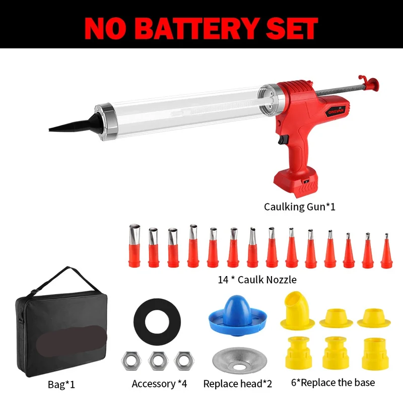 Elektrisch Kitpistool - Accu Kitspuit - Lijmpistool - 6 Snelheden - 18V - Voor Glas - Rubber & Kit - Meerdere Toepassingen - Inclusief 14 Nozzles - Zonder Accu