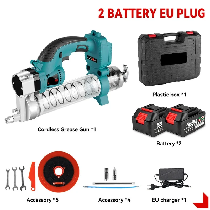 Elektrische Vetspuit - Vetpomp - Vetpistool - Voor Auto Onderhoud & Smering - Draadloos - 10000PSI - Hoge Druk 689 Bar - 2 Accu met Kunststof Doos