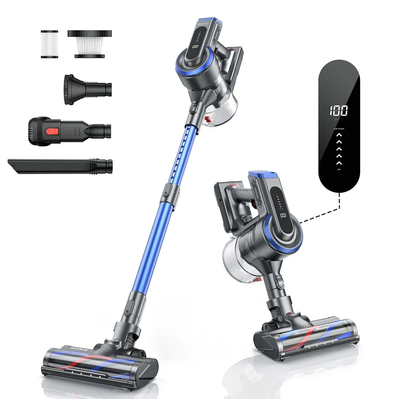 Stofzuiger - Draadloze Stofzuiger - Aanpasbare Zuigkracht - Zonder Zak - LED Scherm - Handheld Verwijderbare - 450W - Smart LCD Touchscreen - Blauw
