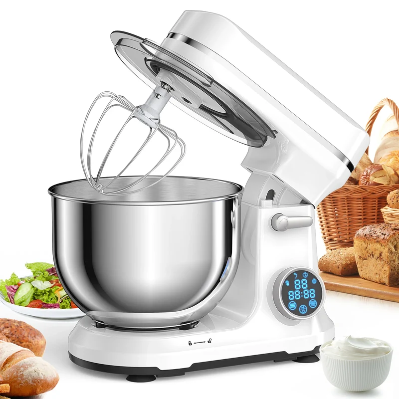 Keukenmachine - Keukenmixer - Mixer - Keukenrobot - 1200W - met 11 Snelheden - Digitale OLED Display en Accessoires - Foorprocessor - Wit
