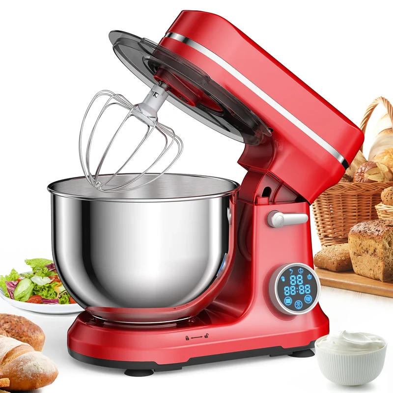 Keukenmachine - Keukenmixer - Mixer - Keukenrobot - 1200W - met 11 Snelheden - Digitale OLED Display en Accessoires - Foorprocessor - Rood