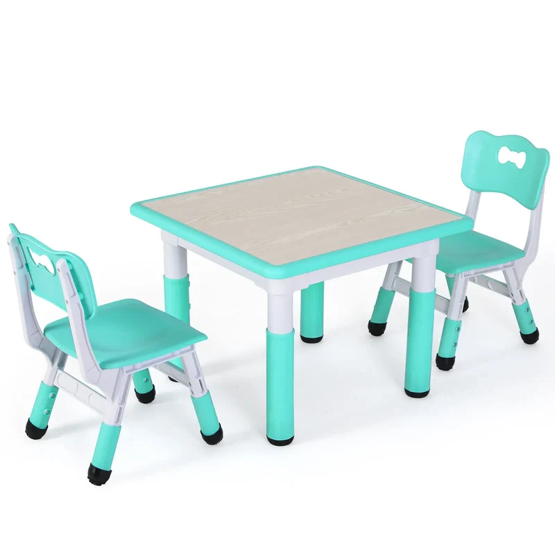 Kindertafel en Stoeltjes - Kindertafel - Kleuterstoel - Kinderstoeltje - Tafel - Verstelbare Hoogte – 1 Tafel + 2 Stoelen – Voor Kinderen van 3 tot 8 Jaar – Studie & Speelmeubilair - Turquoise