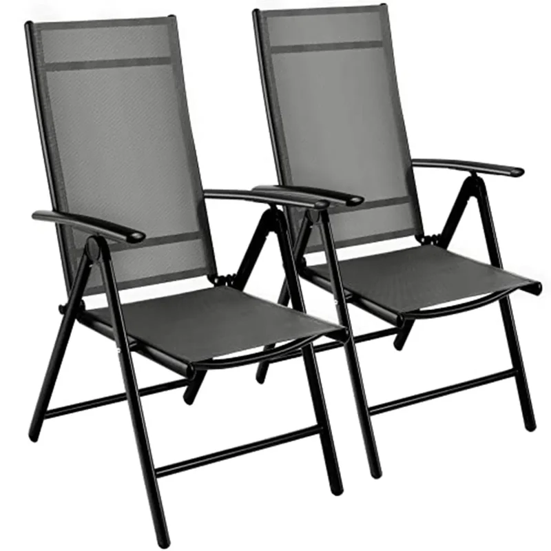 Tuinstoelen - Balkonstoelen - 7-Standen Verstelbaar - Opvouwbare - Aluminium Frame - Set van 2 - Tot 150kg Draagkracht – Tuin & Camping Stoelen - Grijs