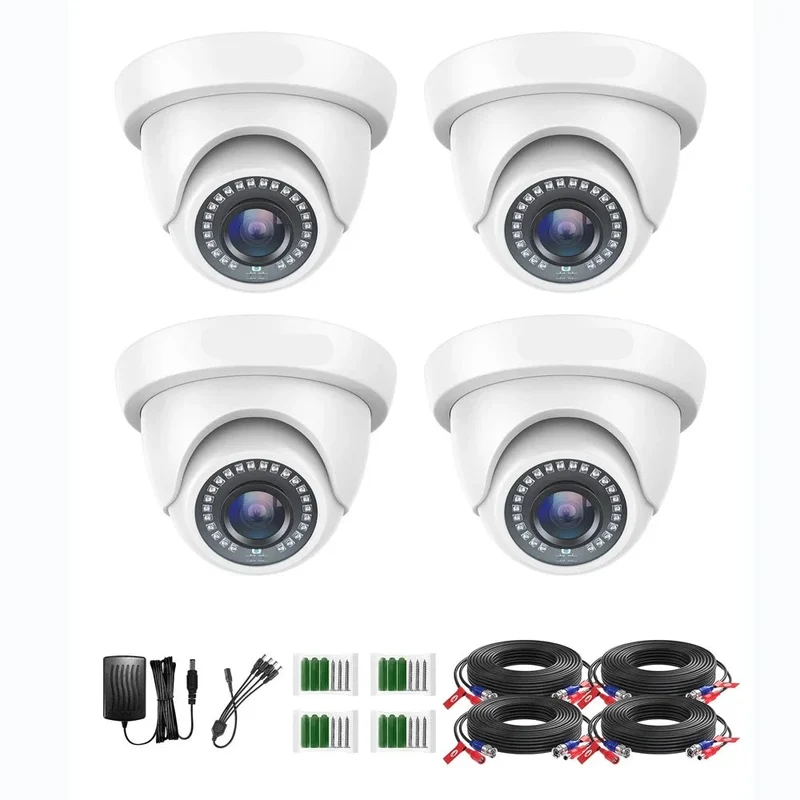 Beveiligingscamerasysteem - CCTV Camerasysteem - 2MP HD - 1080P Camera - Openlucht- IP66 Waterdichte - Bewakingscamera - Beveiligingscamera - Dome CCTV Camera Set voor Binnen en Buiten – Compatibel met HD-TVI en DVR Systeem - 4 Stuks - Wit