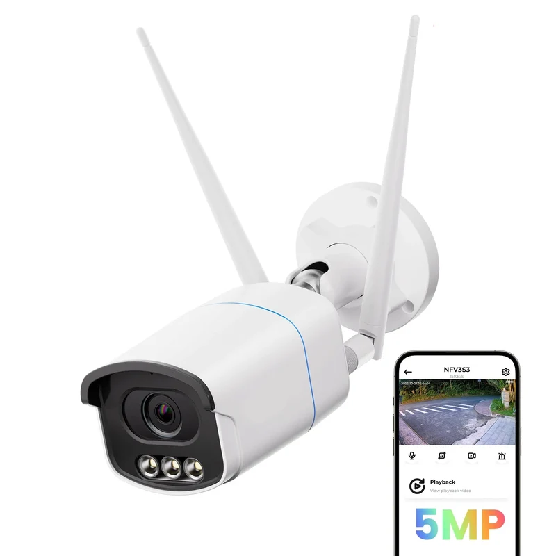 Beveiligingscamerasysteem - CCTV Bewakingscamera - 8MP 4K Ultra HD - AI Bewegingsdetectie - Full Color Nachtzicht - IP66 Waterdicht - Draadloze WiFi Beveiliging - Buiten - 1 Stuk - Wit