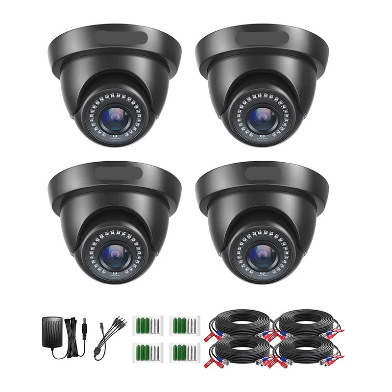Beveiligingscamerasysteem - CCTV Camerasysteem - 2MP HD - 1080P Camera - Openlucht- IP66 Waterdichte - Bewakingscamera - Beveiligingscamera - Dome CCTV Camera Set voor Binnen en Buiten – Compatibel met HD-TVI en DVR Systeem - 4 Stuks - Zwart