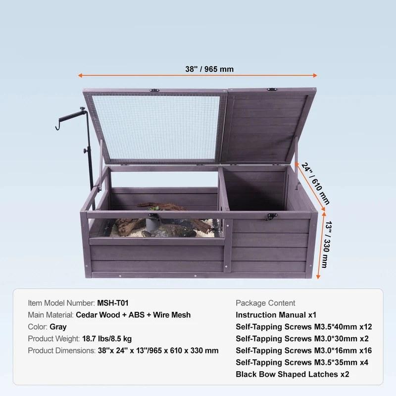 Houten - Verblijf - Schildpadden Verblijf - 2-Zones - 112 x 65 x 61 cm - met Halfdoorzichtige Wanden - Reptielenhok voor Binnen & Buiten – Groot Tortoise Habitat