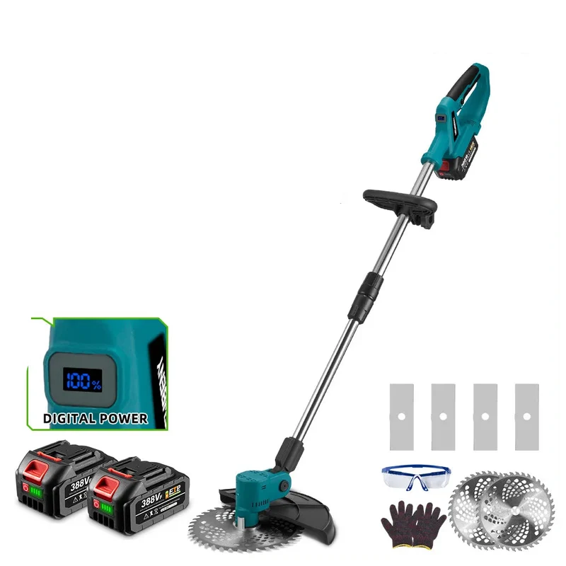 Handmaaier - Grasmaaier - Grastrimmer - Grasschaar - Grasmachine - 4000W - 9 Inch - Elektrische/Accu - Borstelloze Grastrimmer met Digitaal Display – Stil & Krachtig Tuingereedschap - 21V/18V Compatibel - Inclusief 2x Accu