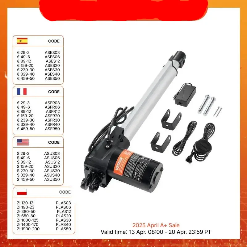 Lineaire Actuator - Elektrisch Lineair Motor - Controlemechanisme met IP44 - Bescherming voor - Thuisgebruik TV Sofa het Opheffen - 24V -300mm - Silver/Black