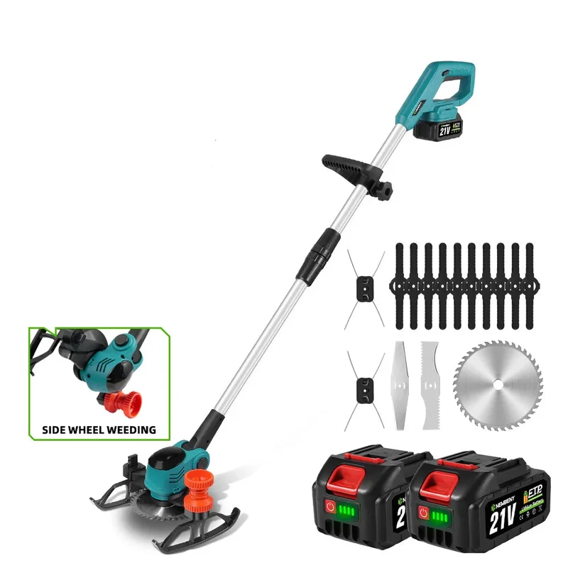 Handmaaier - Grasmaaier - Grastrimmer - Grasschaar - Grasmachine - 3000W - 6-Inch - Elektrische/Accu - Grastrimmer met 90° Verstelbare Kop – Snoerloos Tuingereedschap - 21V/18V Compatibel - Inclusief 2x Accu