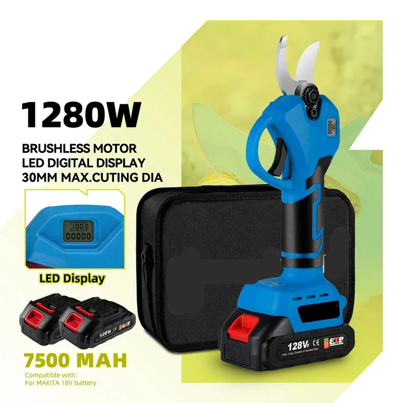 Elektrische Snoeischaar - Takkenschaar - Takkenzaag - Snoeizaag - Accu - 30MM - Borstelloze - Draadloze - Snijdiameter - Takken en Tuinonderhoud - 18V - 2x Accu (Set B) - voor Bonsai