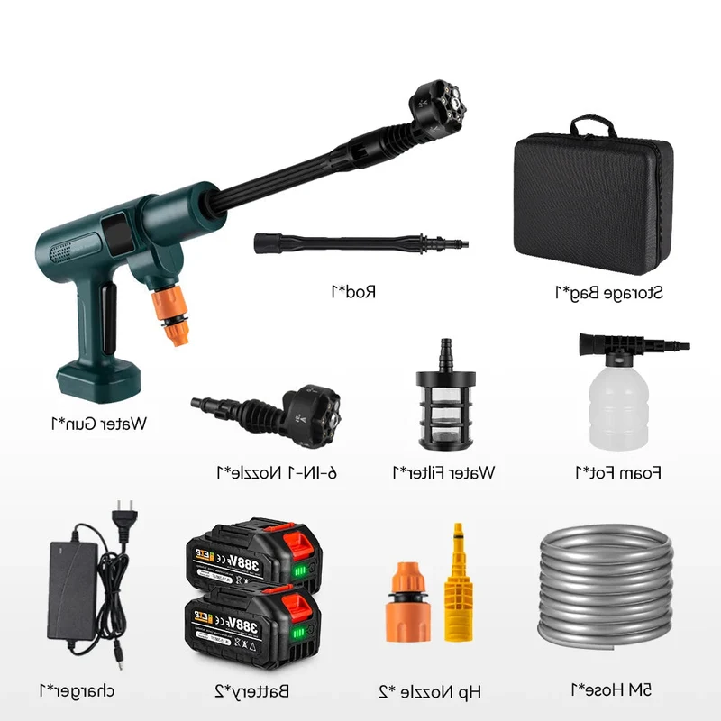 Hogedrukreiniger - Terrasreiniger - Waterpistool - Draadloze - Elektrische - 3500W - 200 Bar - 6-in-1 Spuitmond - Pressure Washer - voor Auto en Tuin - Compatibel met 18V/21V Batterijen - inclusief 2 Accu