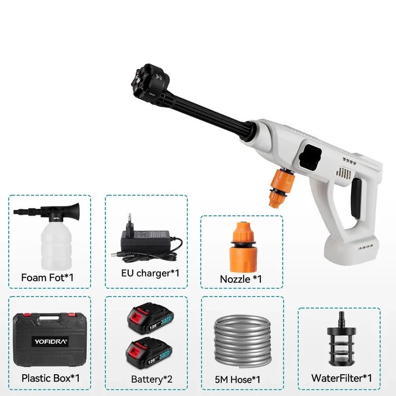 Hogedrukreiniger - Terrasreiniger - Hogedruk - Waterpistool - Draadloze - Elektrische - 100 Bar - 20500RPM - Pressure Washer - Reinigingssnelheid - voor Auto en Tuin - Compatibel met 18V/21V Batterijen - inclusief 2 Accu