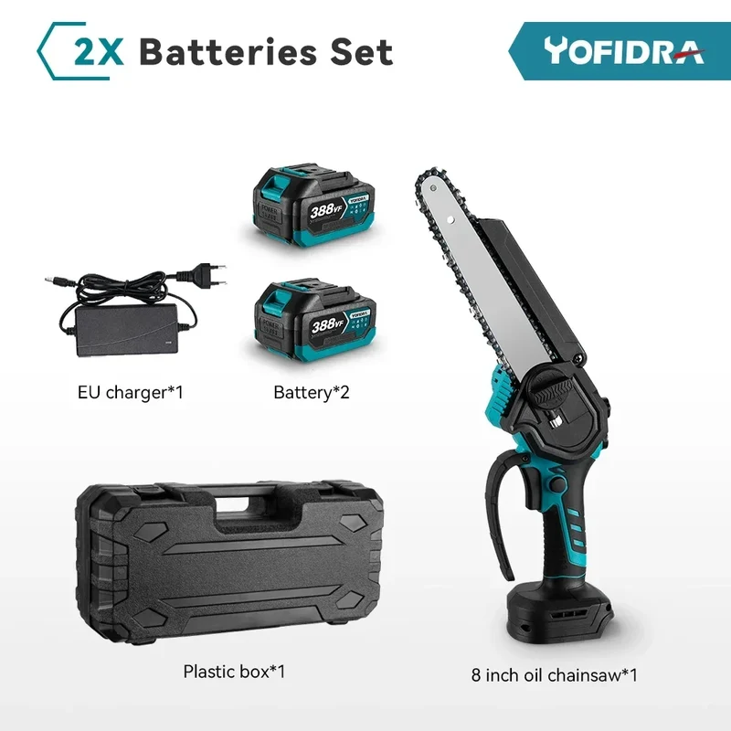 YOFIDRA 8 Inch Mini Brushless Electric Chainsaw Cordless Pruning Saw Cordless Woodworking Garden Tool For Makita 18V Battery Pin