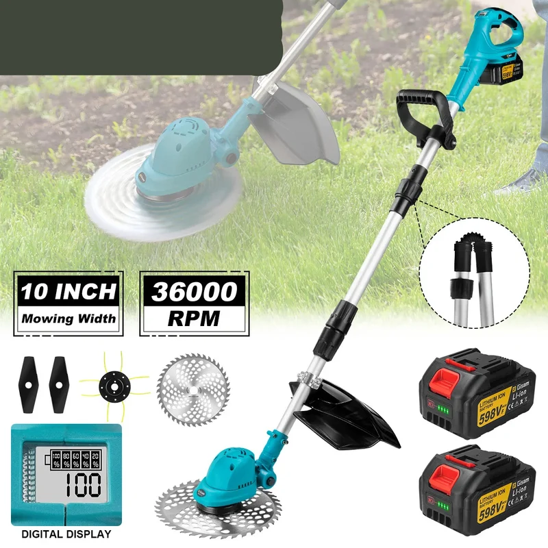 Grasmaaier - Grastrimmer - Tuingereedschap - Handcultivator - Elektrische - 10 Inch - Inklapbare - Draadloze - Brushless - Geschikt voor 18V Accu – 2 Accu’s Meegeleverd