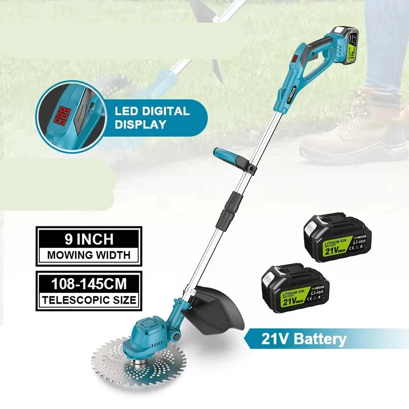 Grasmaaier - Grastrimmer - Tuingereedschap - Handcultivator - Elektrische - 9 Inch - Inklapbare - Draadloze - Brushless - Geschikt voor 18V Accu – 2 Accu’s Meegeleverd - Telescopische Handgreep